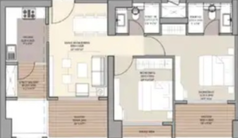 3 BHK Floor Plan Map